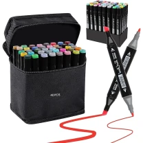 Set markere permanente, cu alcool, 40 culori, doua capete 1-6mm, 15 cm, geanta depozitare inclusa, Criando, MKR_40