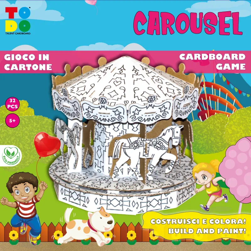 Puzzle carton 3D Carusel , construieste, coloreaza, joaca-te, 20 x 20 x 20 h cm, cod CPZ-CA0397