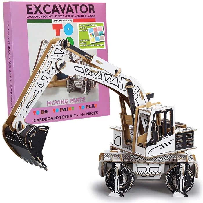 Puzzle carton 3D Excavator , construieste, coloreaza, joaca-te, 61 x 27 x 37 h cm, cod CPZ-EX6019