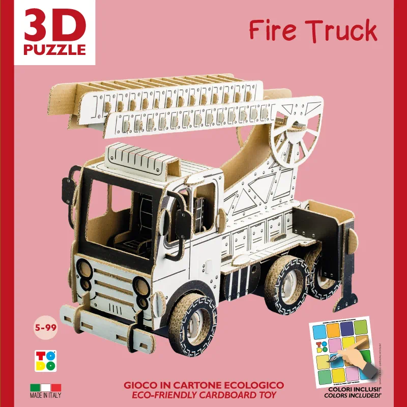 Puzzle carton 3D Camion Pompieri , construieste, coloreaza, joaca-te, 35 x 22 x 25 h cm, cod CPZ-FT6004