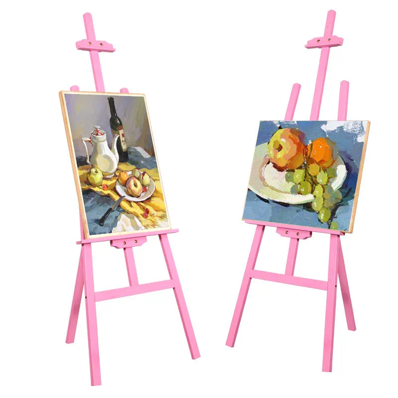 Sevalet pictura, 175 cm, lemn de pin, inaltime reglabila, culoare roz