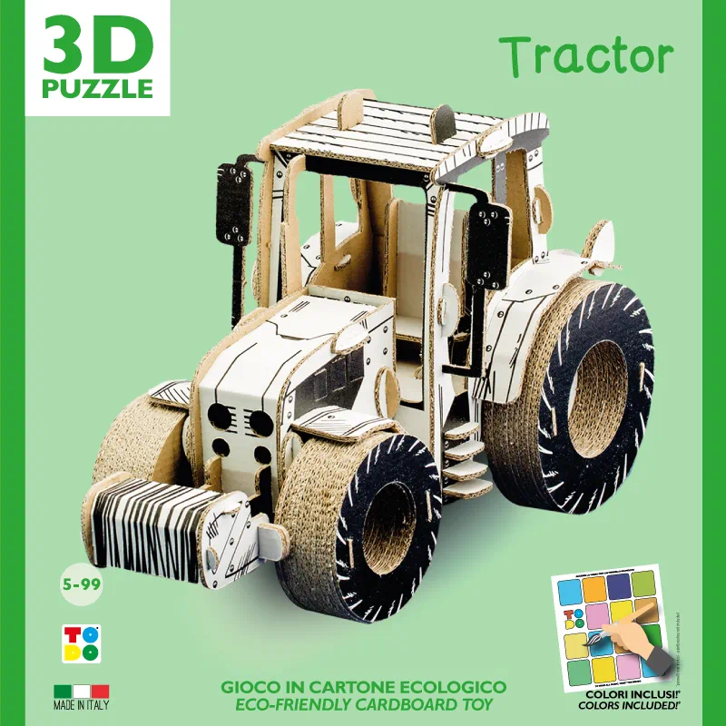 Puzzle 3D Tractor , construieste, coloreaza, joaca-te, 33 x 18 x 23 h cm, cod CPZ-TC6010 + CADOU remorca